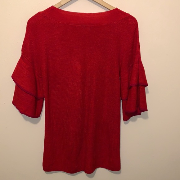 Cupio Red Ruffle Sleeve Sweater - Picture 2 of 5